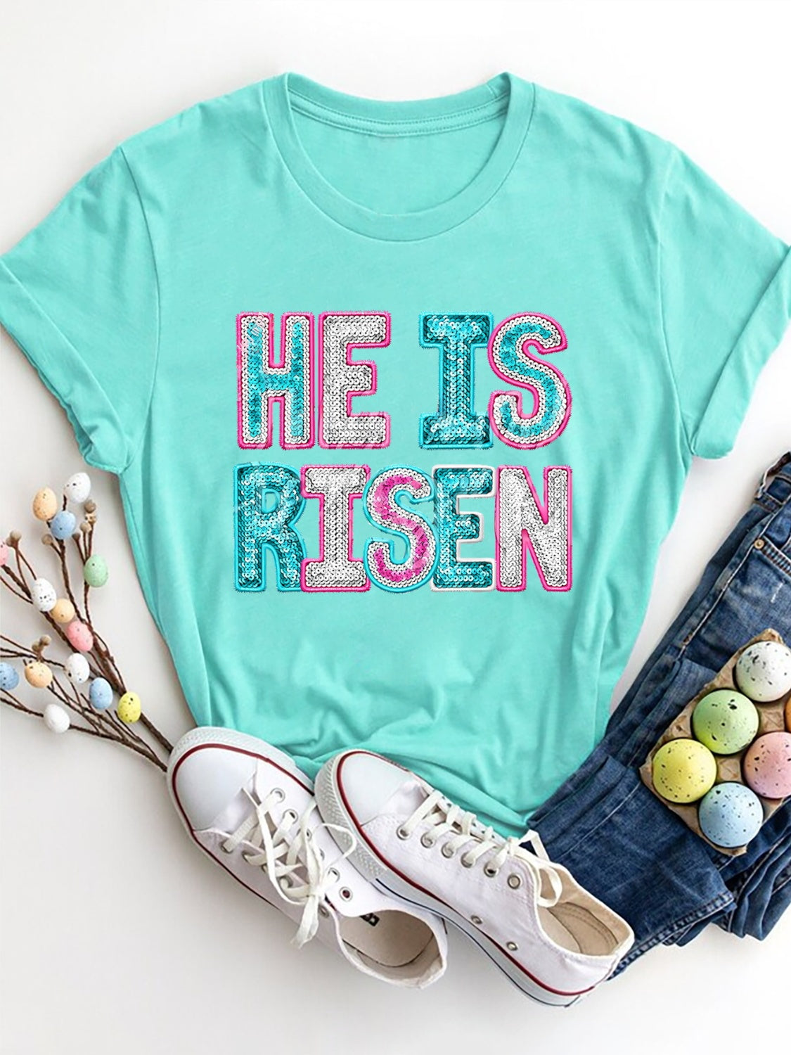 HE IS RISEN Sequin T-Shirt