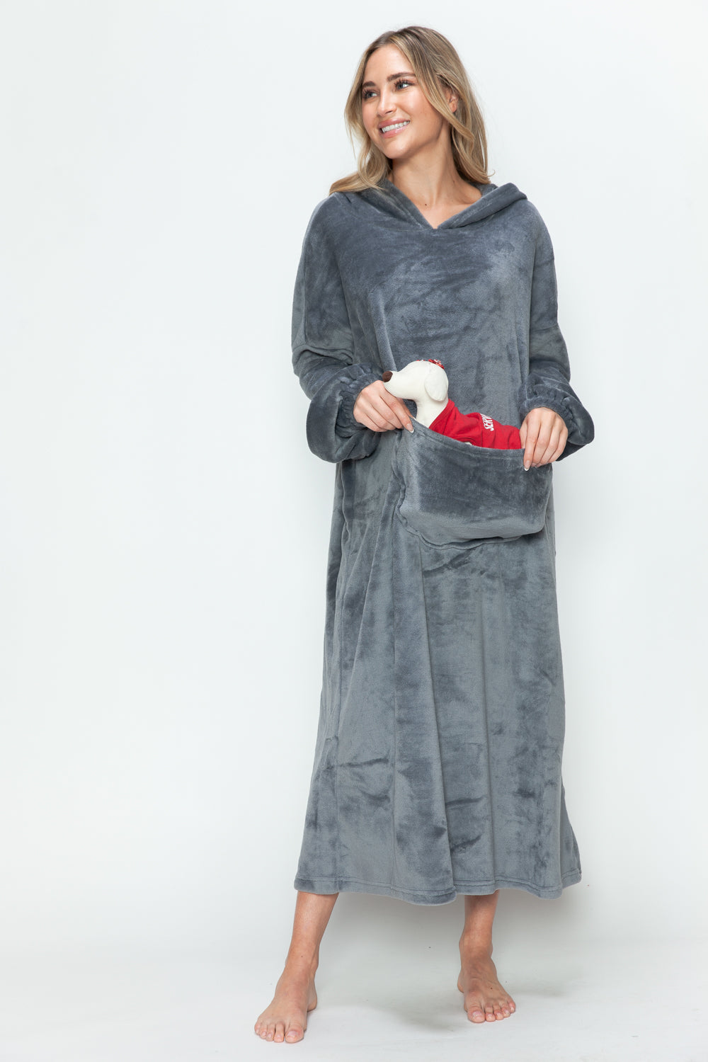 Double Take Pocketed Hooded Midi Lounge Dress