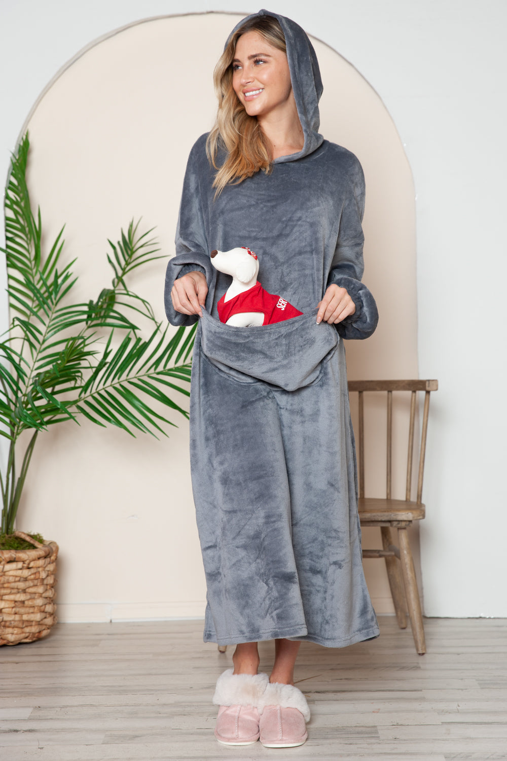 Double Take Pocketed Hooded Midi Lounge Dress
