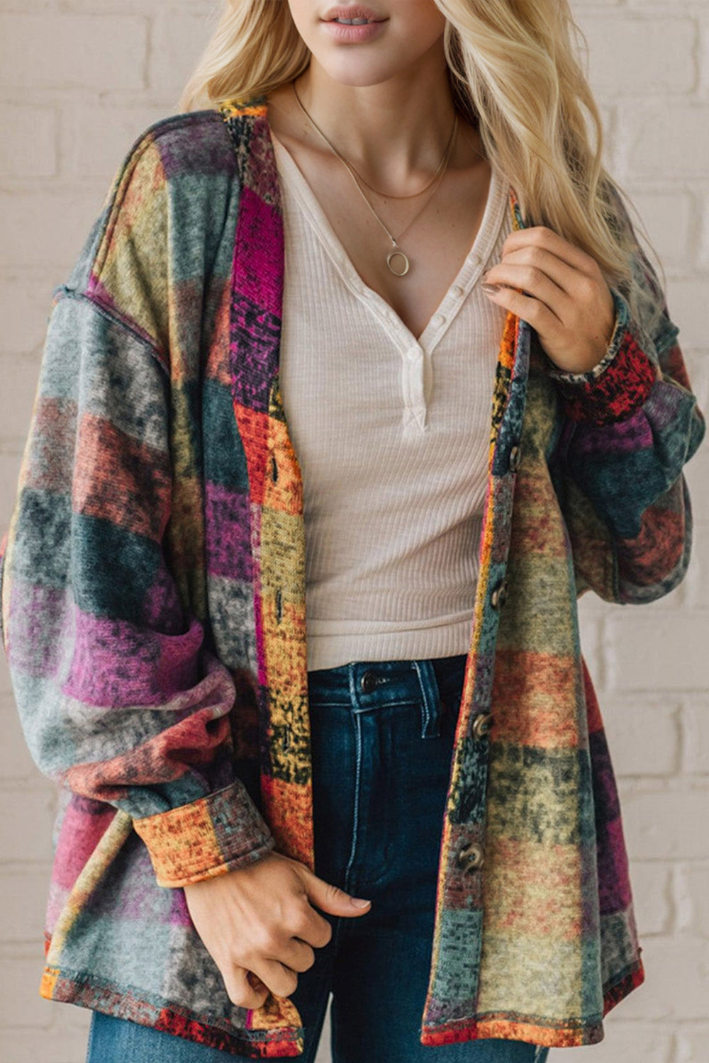 Double Take Exposed Seam Button Up Fleece Shacket