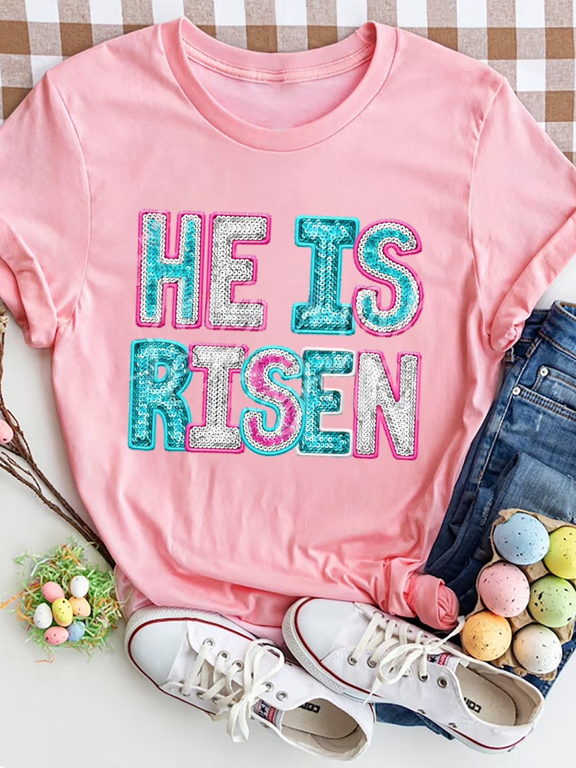 HE IS RISEN Sequin T-Shirt