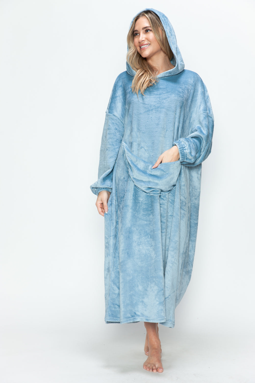 Double Take Pocketed Hooded Midi Lounge Dress