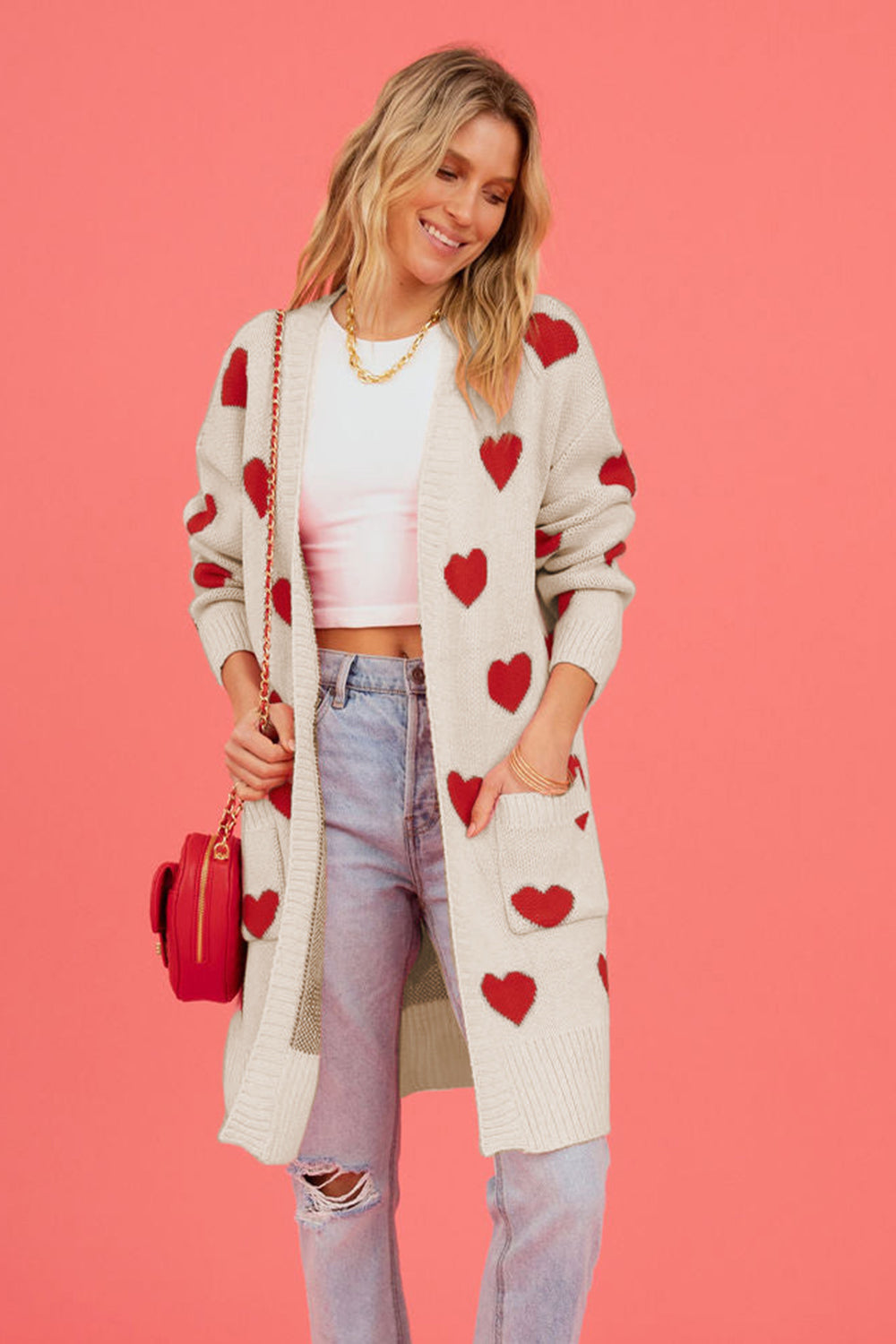 SALE Heart Graphic Cardigan with Pockets was 39.99
