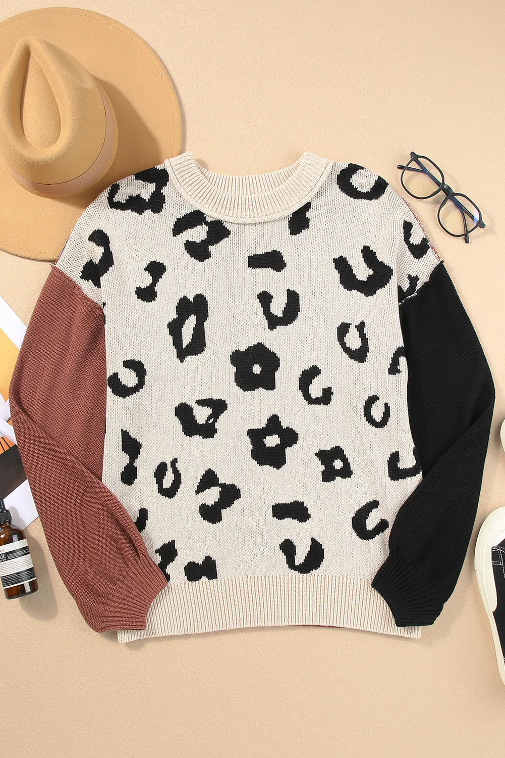 SALE Leopard Round Neck Long Sleeve Sweater was 38.99