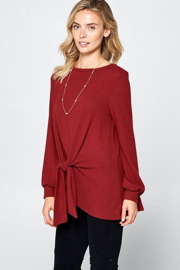 Super Lady Round Neck Knot Front Hacci Blouse SZ S-3XL