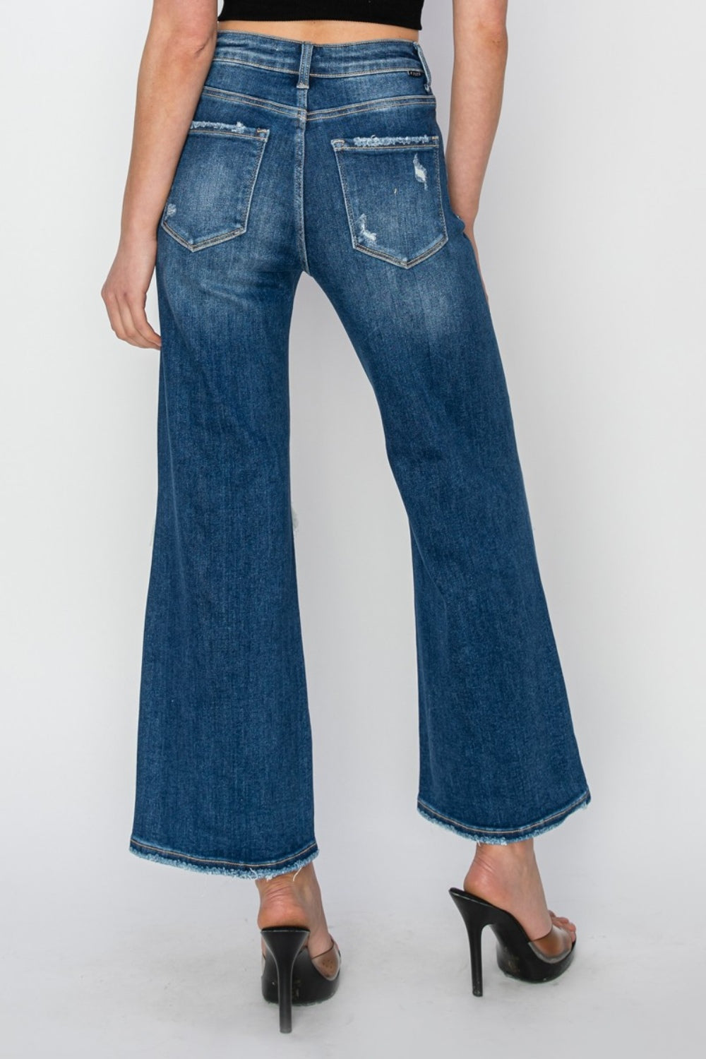 Risen Rise Patch Detailed Wide Leg Crop Jeans SZ 0-3XL