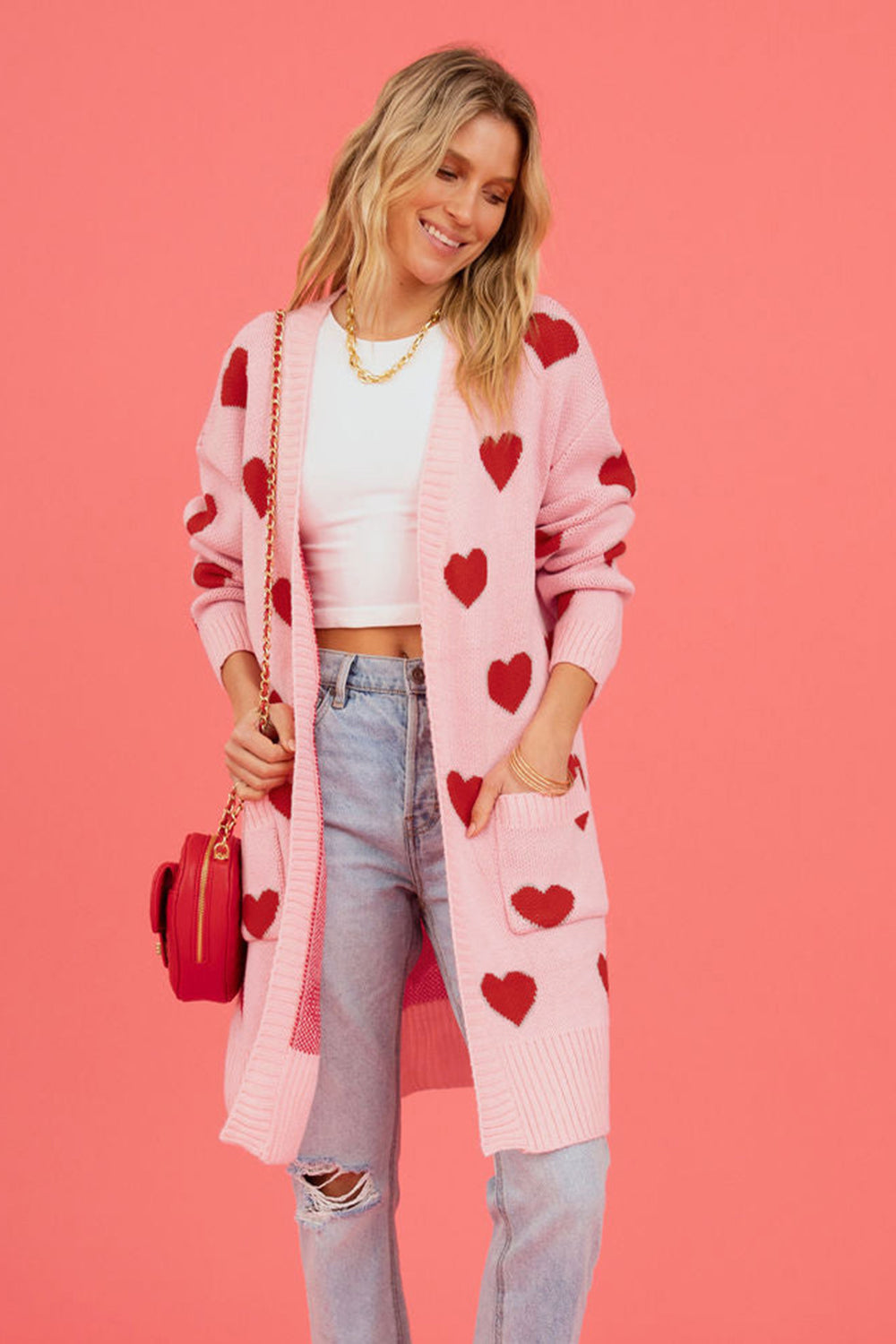 SALE Heart Graphic Cardigan with Pockets was 39.99