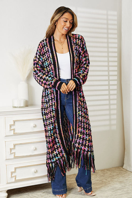 Angel Wings  Multicolored Open Front Fringe Hem Cardigan