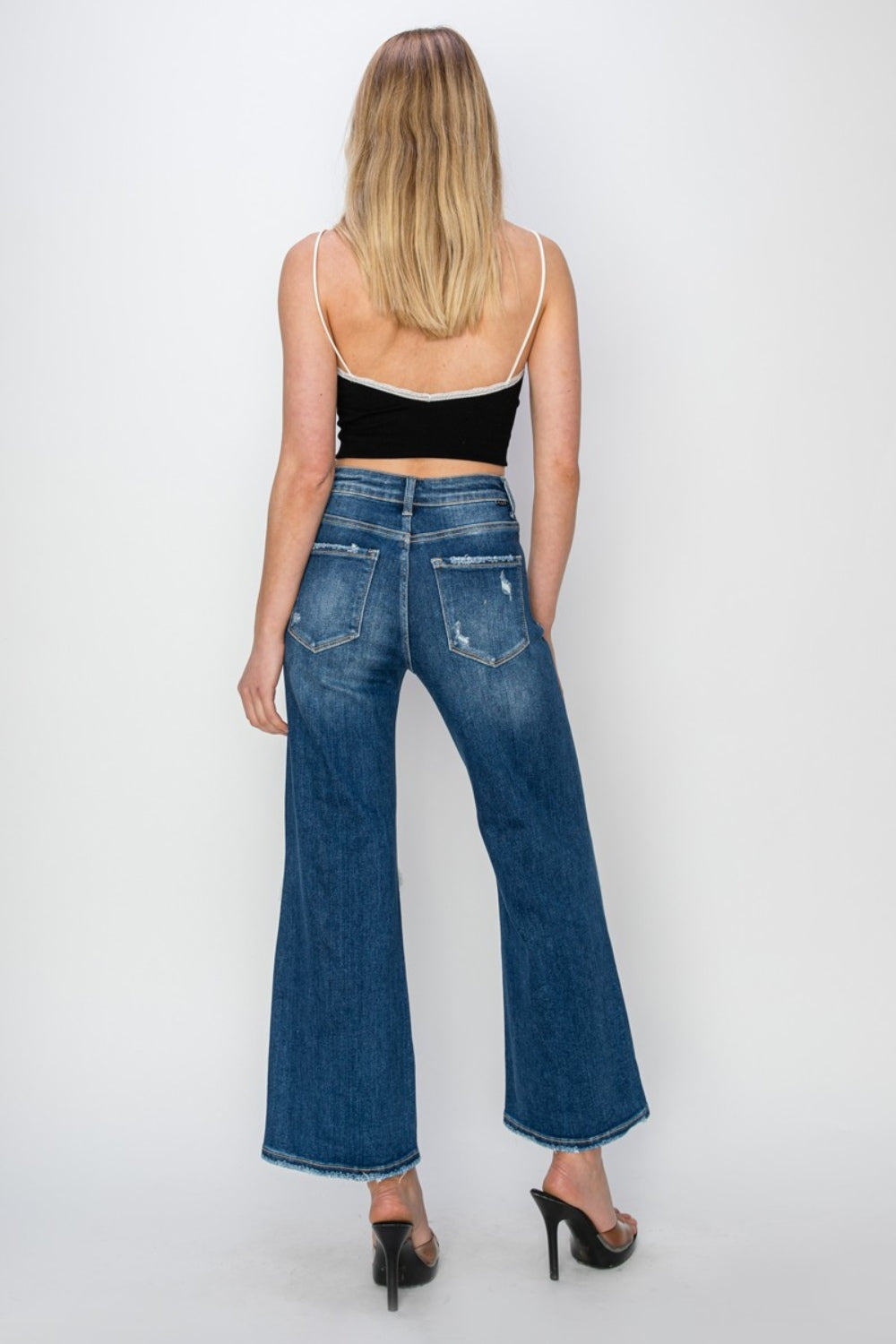 Risen Rise Patch Detailed Wide Leg Crop Jeans SZ 0-3XL