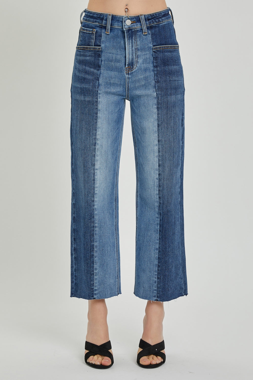 RISEN Mid-Rise Waist Two-Tones Jeans with Pockets SZ 0-3XL