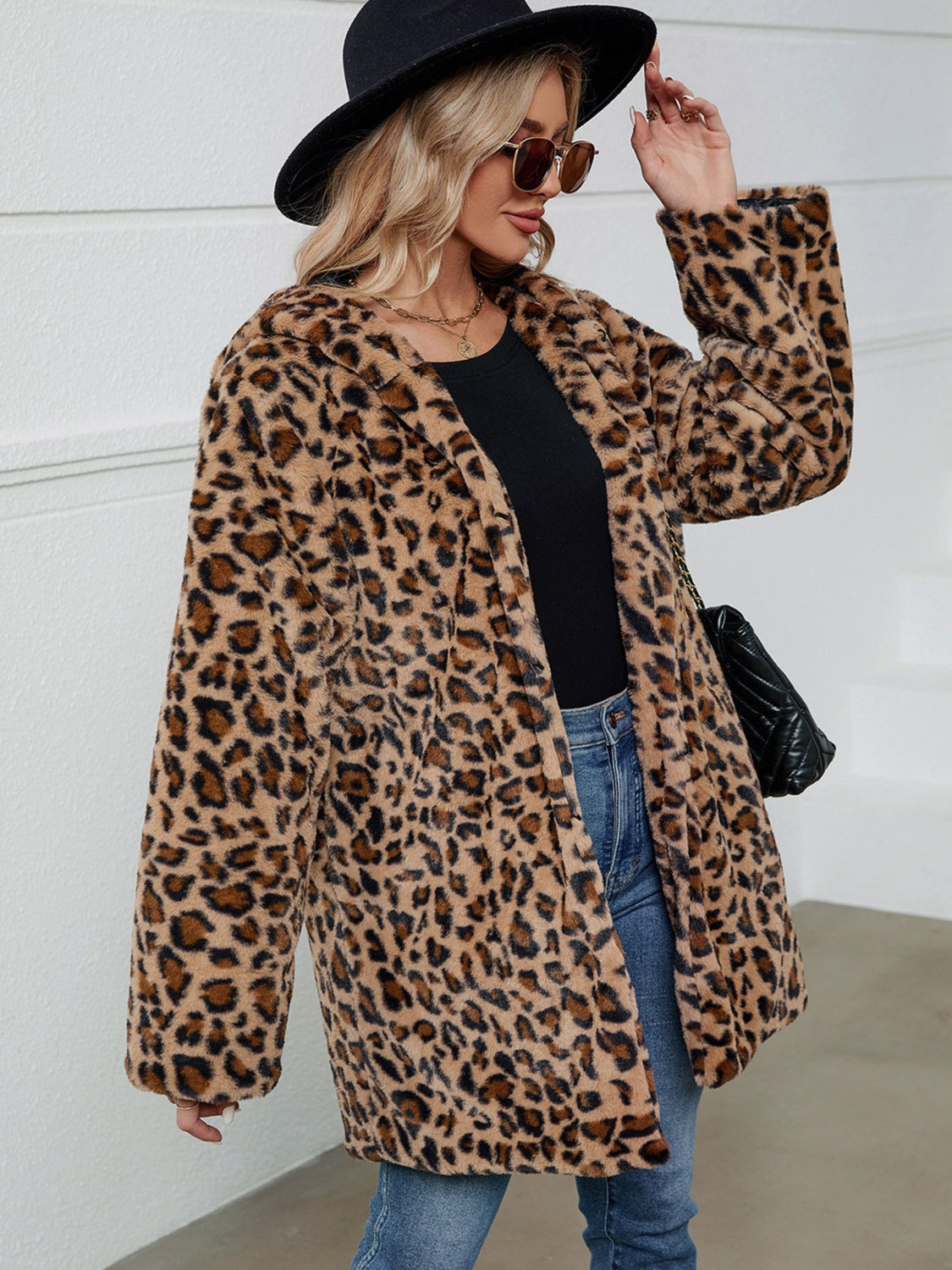 SALE Fuzzy Leopard Hooded Long Sleeve Jacket was 50.99
