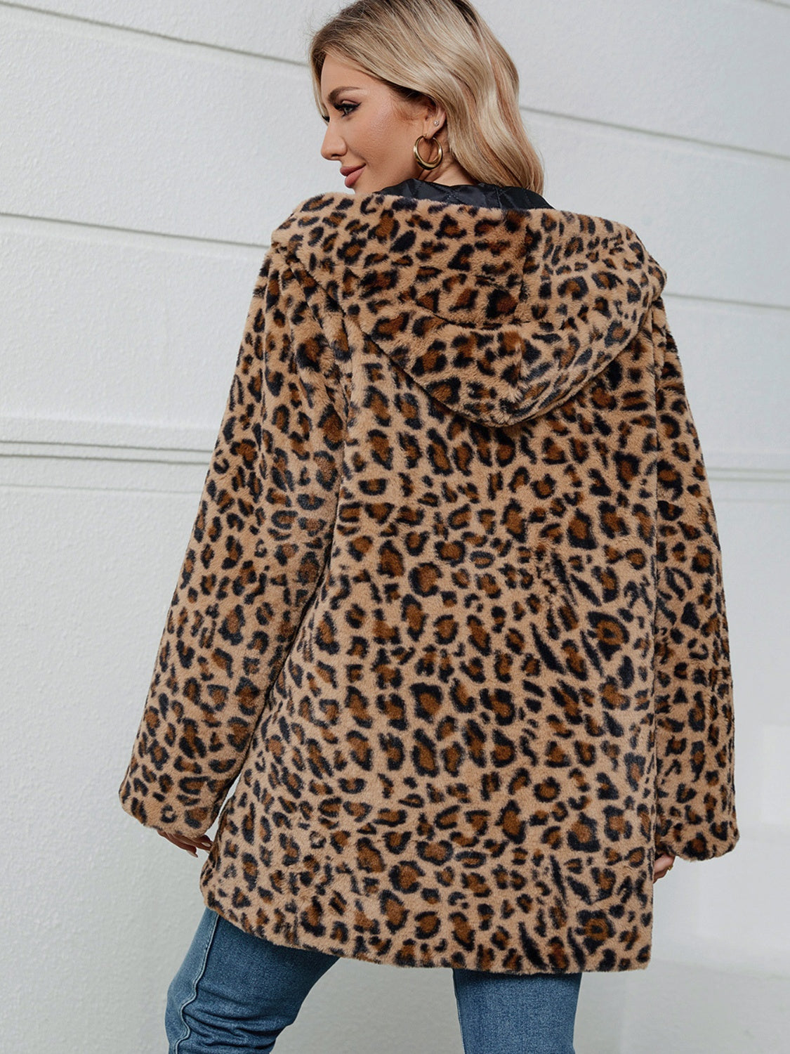 SALE Fuzzy Leopard Hooded Long Sleeve Jacket was 50.99
