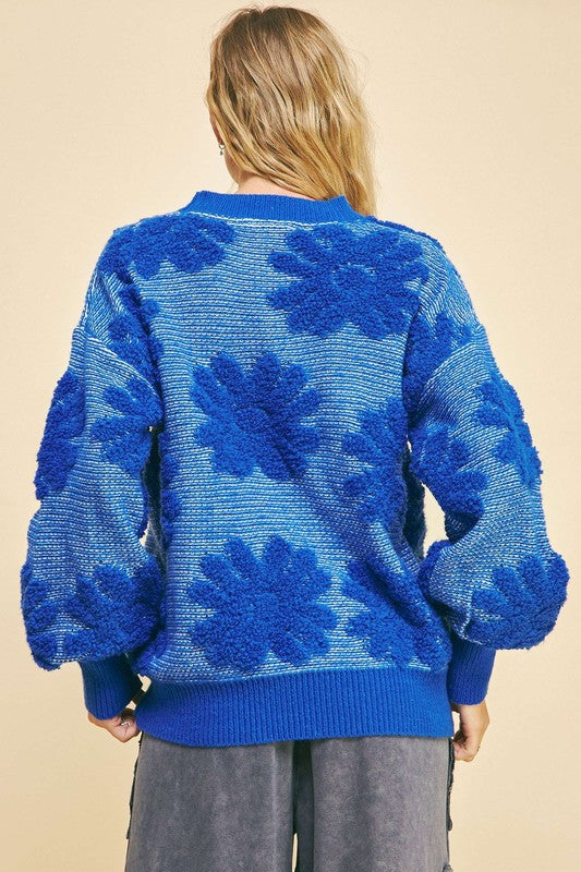 SALE Davi & Dani Flower Texture Round Neck Dropped Shoulder Sweater was  45.00