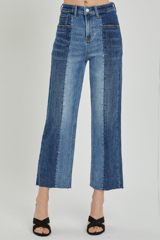 RISEN Mid-Rise Waist Two-Tones Jeans with Pockets SZ 0-3XL