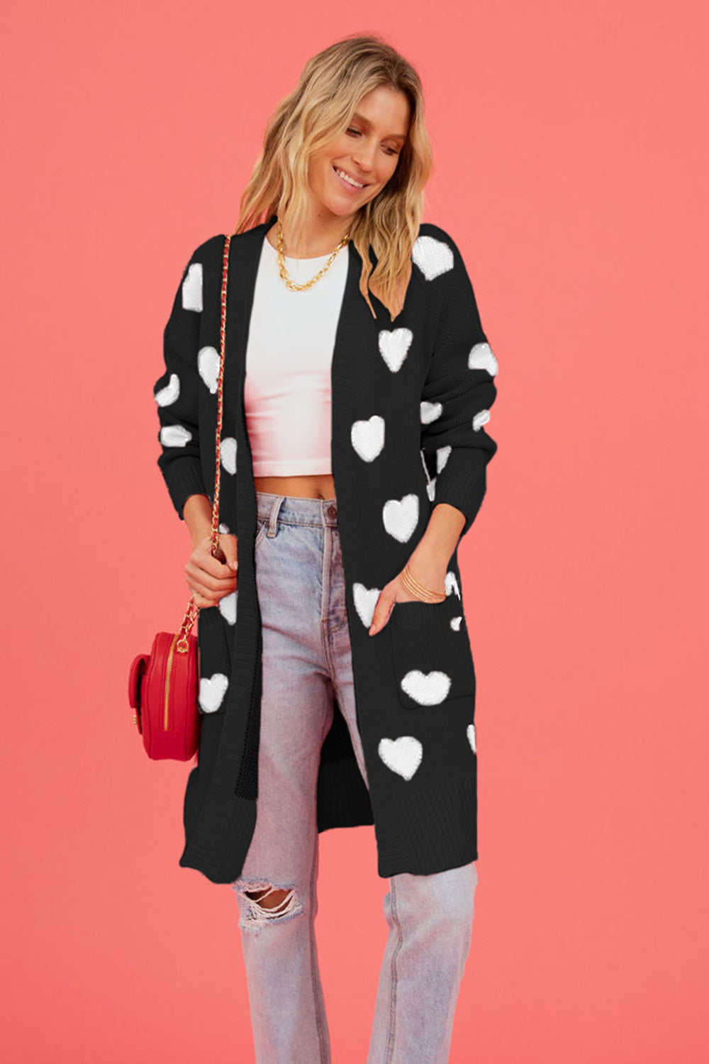 SALE Heart Graphic Cardigan with Pockets was 39.99
