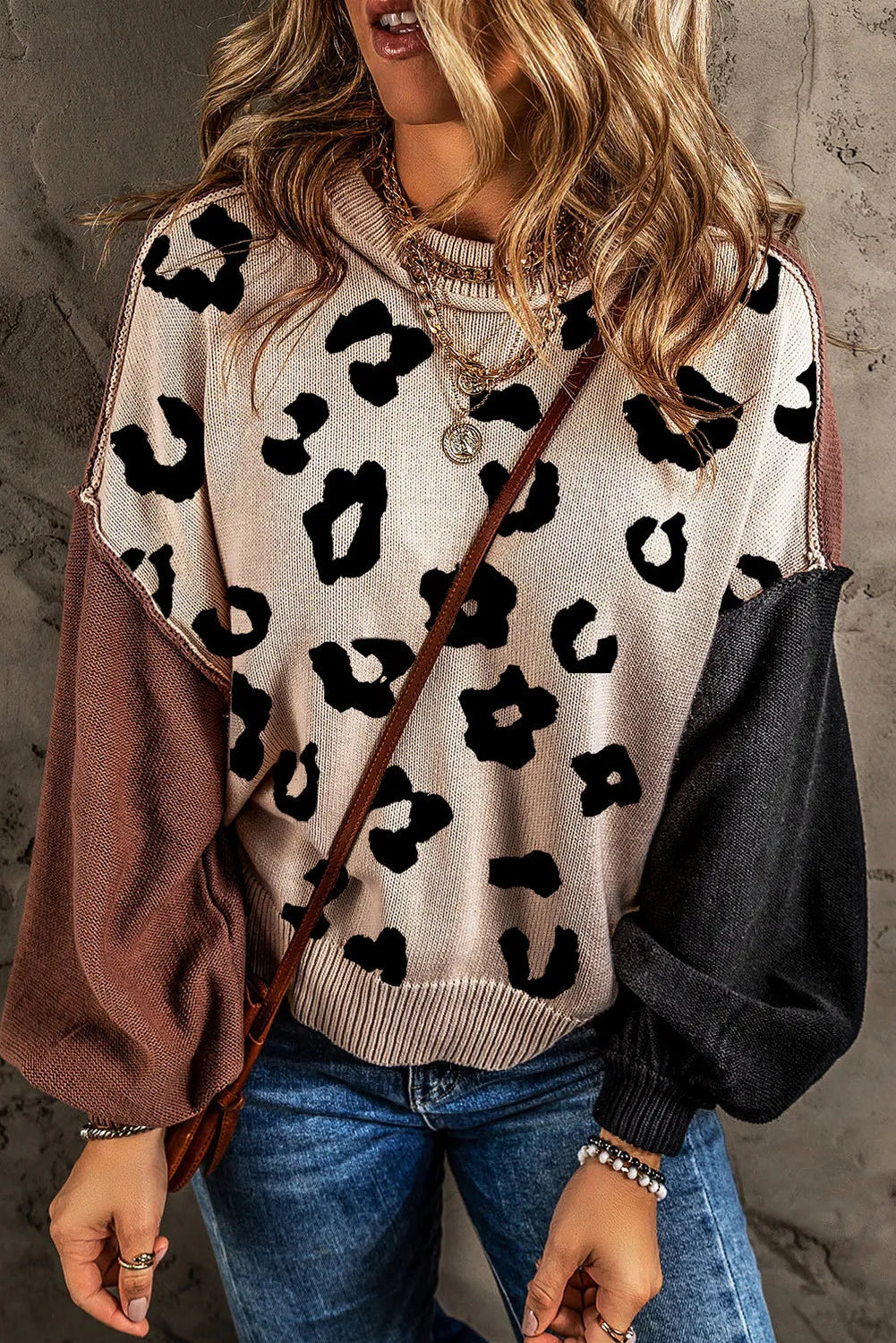 SALE Leopard Round Neck Long Sleeve Sweater was 38.99