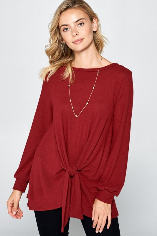 Super Lady Round Neck Knot Front Hacci Blouse SZ S-3XL
