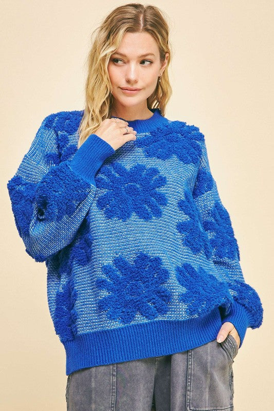 SALE Davi & Dani Flower Texture Round Neck Dropped Shoulder Sweater was  45.00